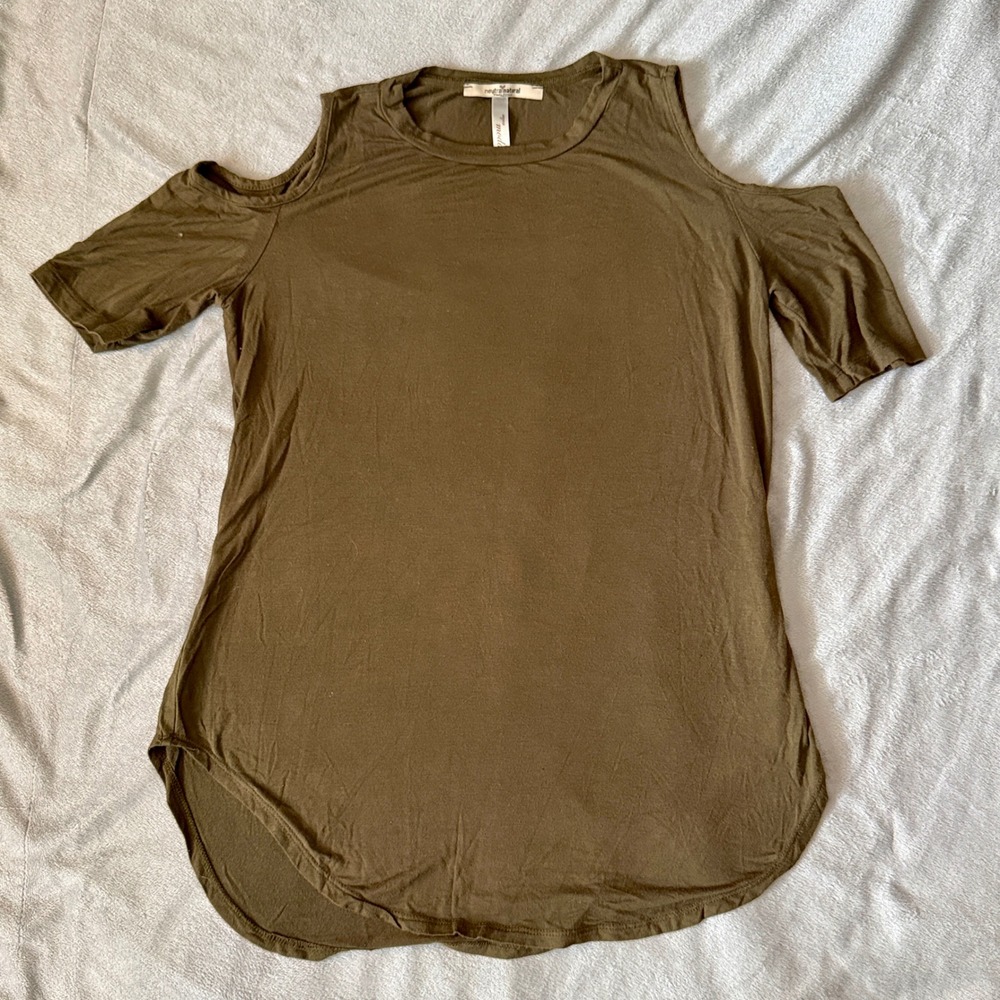 Neutral Natural Cold Shoulder Tunic‎ Women M Olive Green Rayon Modal Blend